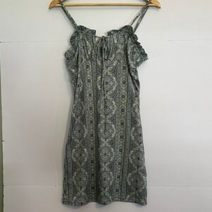 Blush BJ Women's Green Paisley Print Ruffle‎ Strap Mini Dress Size L